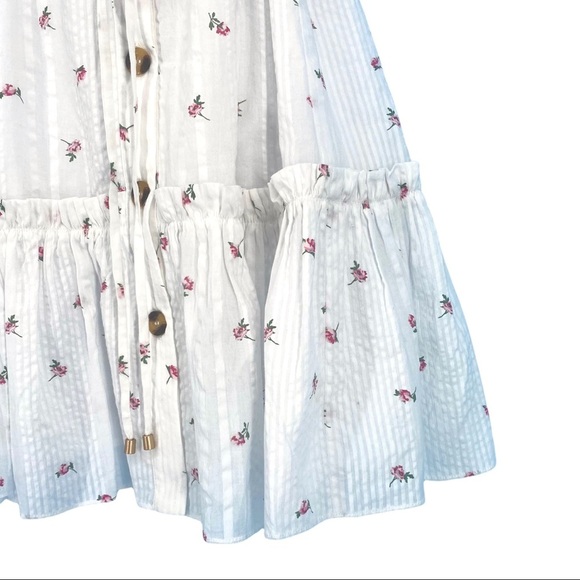 Olivaceous Dress Small Midi Button Front Drawstring Lined Waist Floral White New - Picture 9 of 14